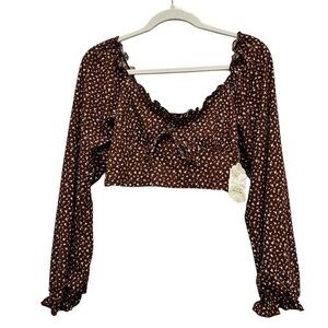 Long Sleeve Crop Top. NWT Altar’d State. Brown with white ditzy floral. Large